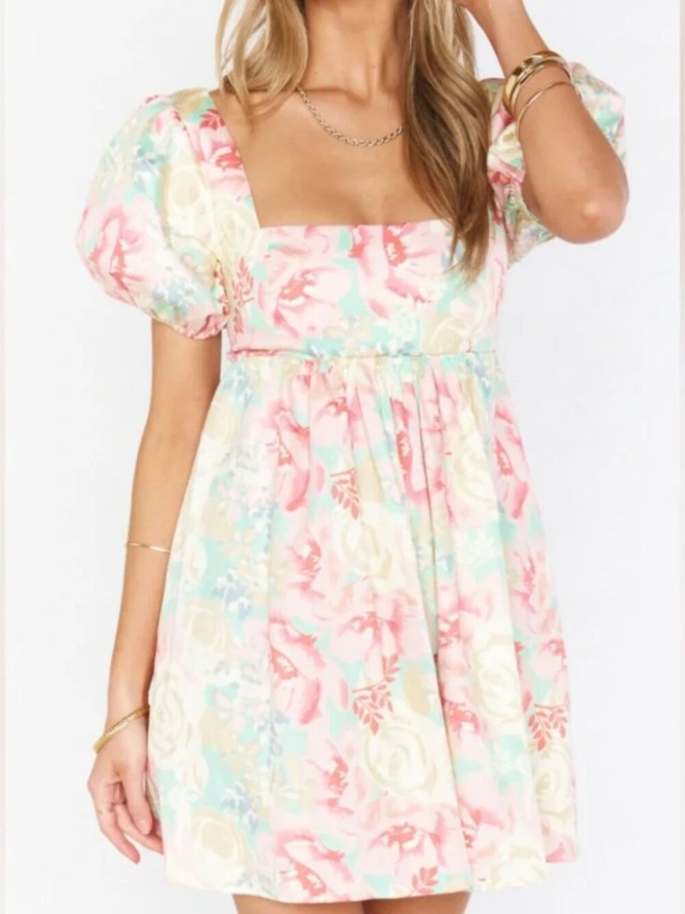 Show Me Your Mumu SMITTEN Size XS Floral Babydoll Dress 100% Cotton Square Neck